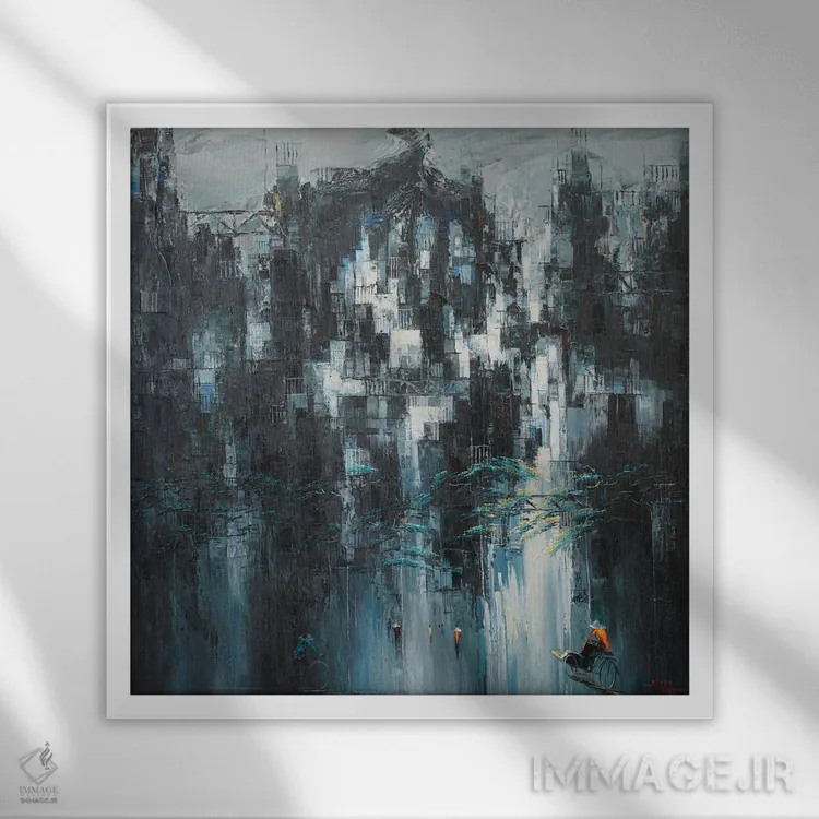 تابلو انتزاعی "زمستان زودهنگام" اثر له نگوک کوآن - نمای قابدار سفید