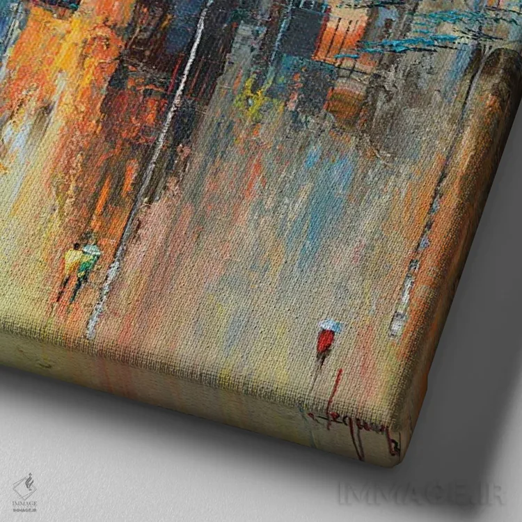 تابلو انتزاعی "خیابان عصر ساکت" اثر له نگوک کوآن - نمای نزدیک بافت بوم