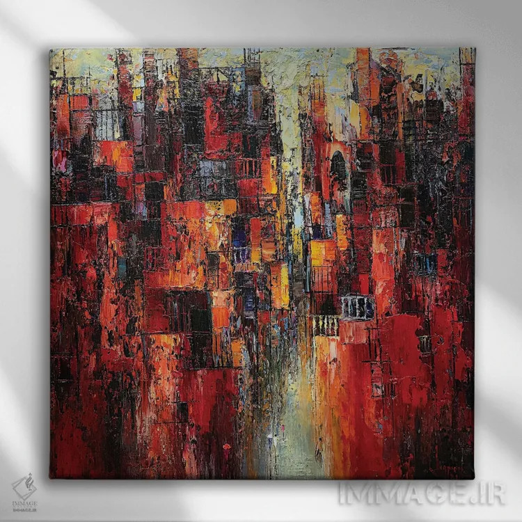 تابلو انتزاعی "ملودی تابستان" اثر له نگوک کوآن - نمای روبهرو روی دیوار