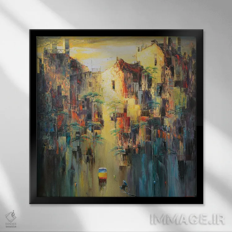 تابلو انتزاعی "خاطره پاییز من" اثر له نگوک کوآن - نمای قابدار مشکی