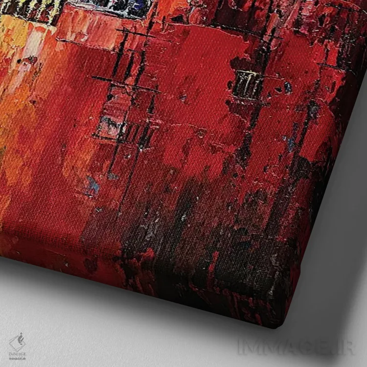 تابلو انتزاعی "ملودی تابستان" اثر له نگوک کوآن - نمای نزدیک بافت بوم