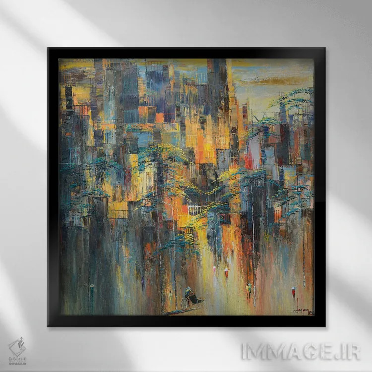 تابلو انتزاعی "خیابان عصر ساکت" اثر له نگوک کوآن - نمای قابدار مشکی