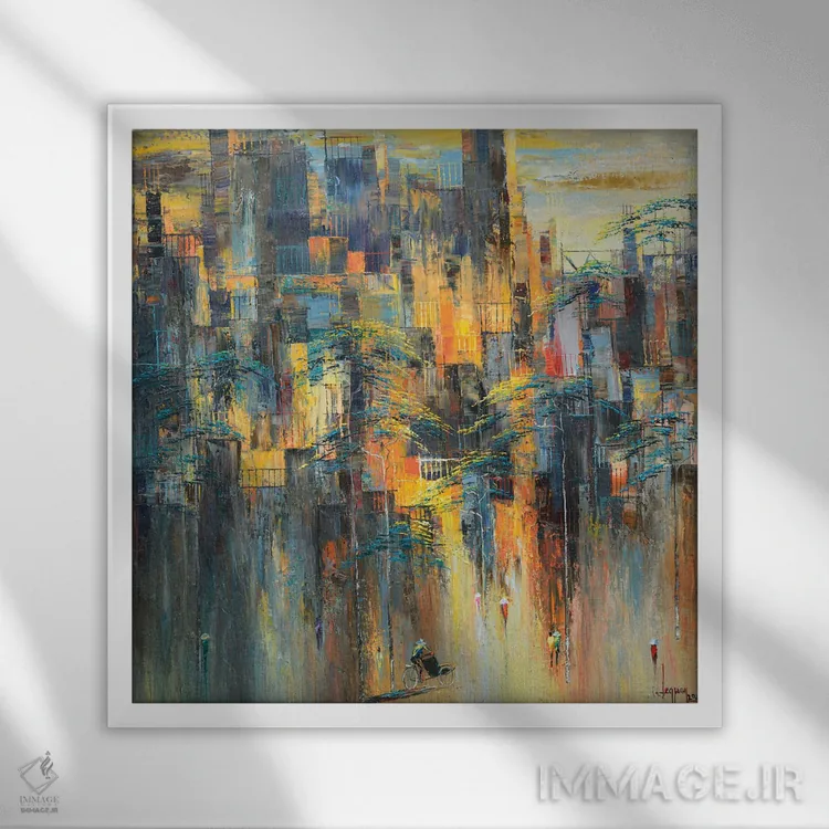 تابلو انتزاعی "خیابان عصر ساکت" اثر له نگوک کوآن - نمای قابدار سفید