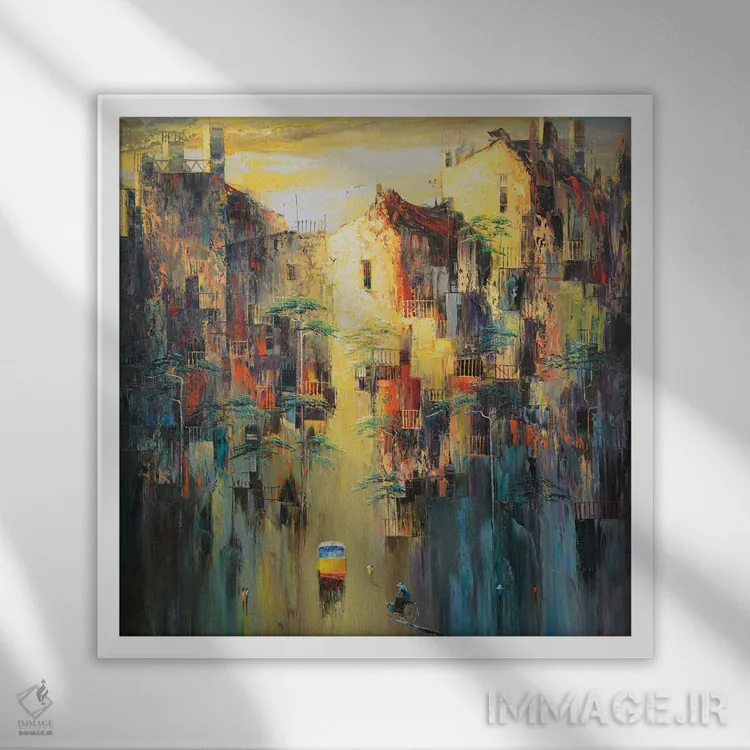 تابلو انتزاعی "خاطره پاییز من" اثر له نگوک کوآن - نمای قابدار سفید