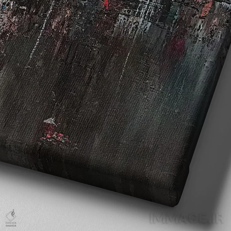 تابلو انتزاعی "عصر بارانی موسمی" اثر له نگوک کوآن - نمای نزدیک بافت بوم