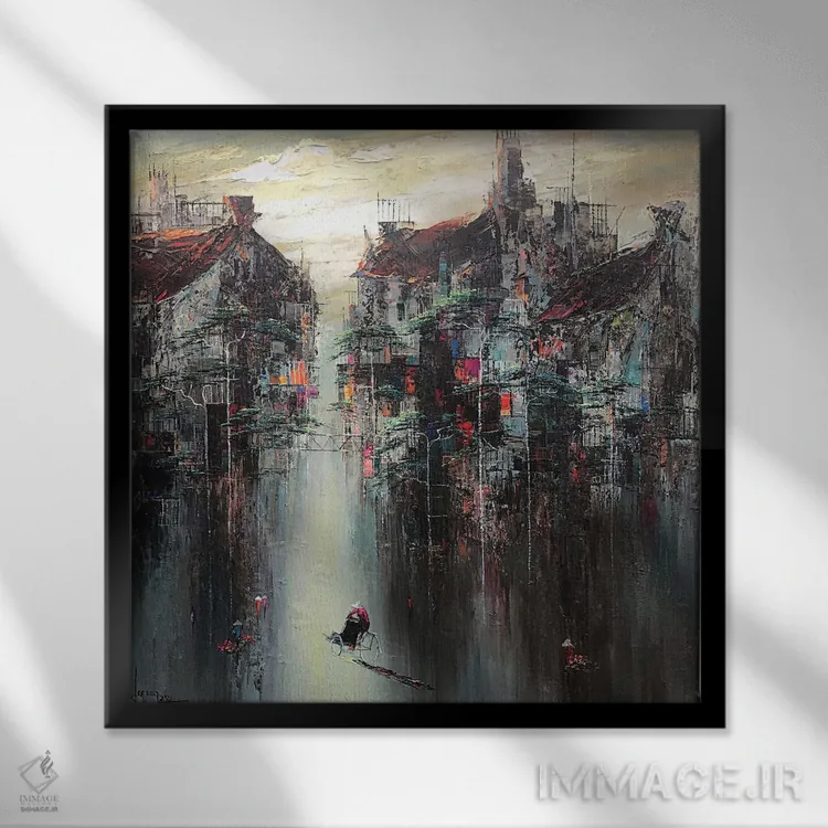 تابلو انتزاعی "عصر بارانی موسمی" اثر له نگوک کوآن - نمای قابدار مشکی