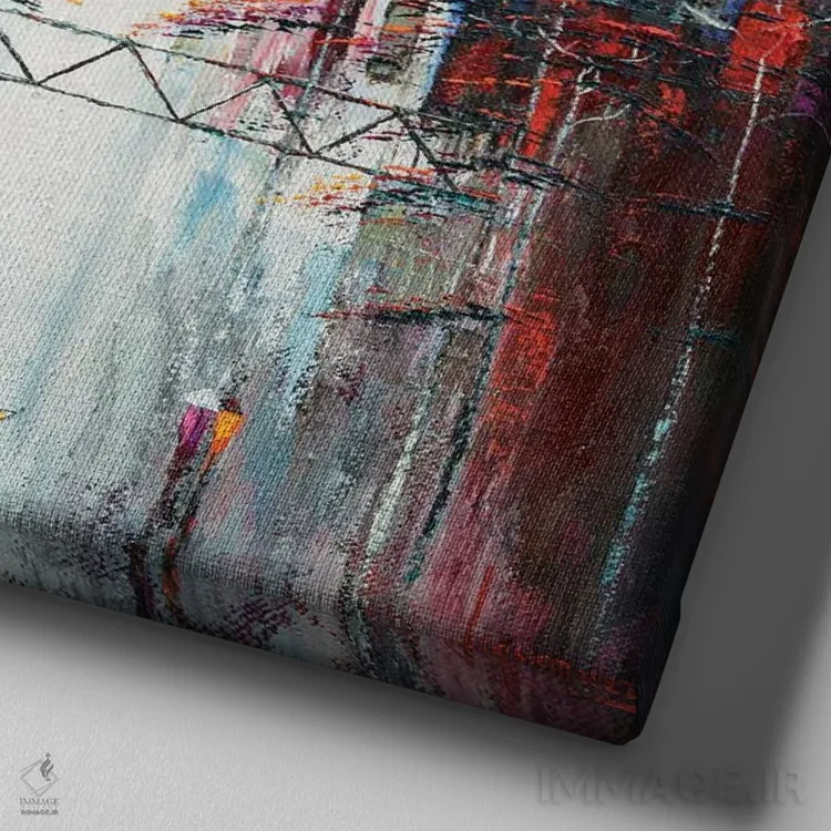تابلو انتزاعی "عصر در خیابان قدیمی" اثر له نگوک کوآن - نمای نزدیک بافت بوم