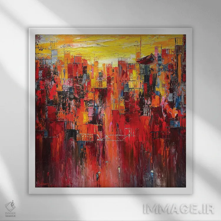 تابلو انتزاعی "شهر من" اثر له نگوک کوآن - نمای قابدار سفید