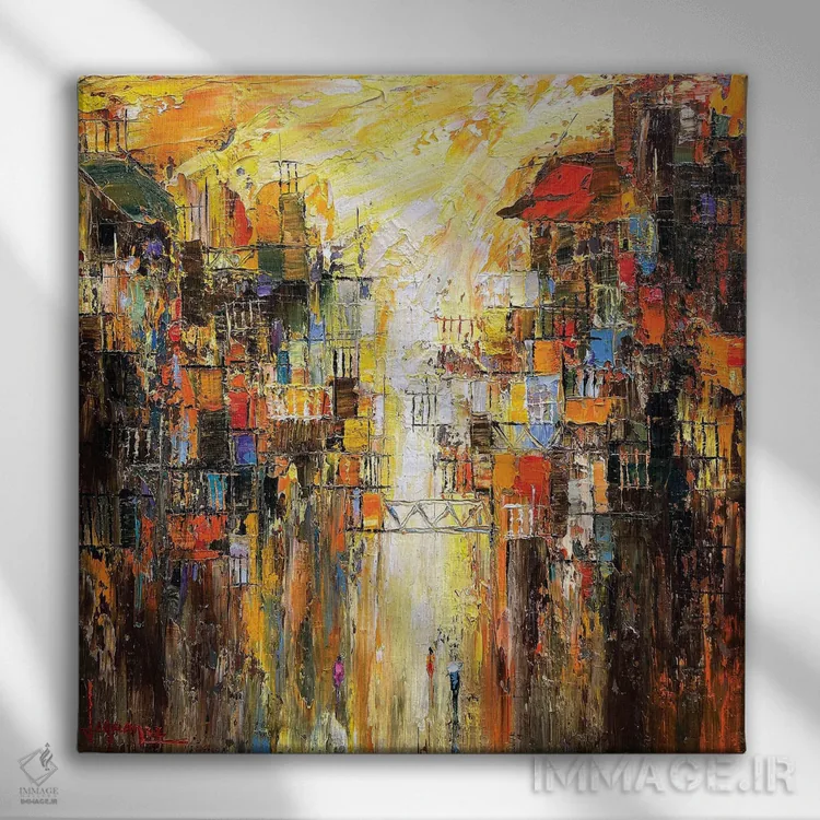 تابلو انتزاعی "نور خورشید تازه" اثر له نگوک کوآن - نمای روبهرو روی دیوار