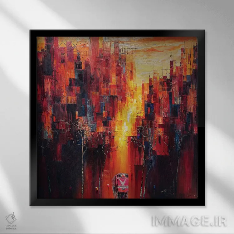 تابلو انتزاعی "سایه عصر" اثر له نگوک کوآن - نمای قابدار مشکی