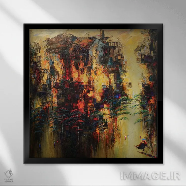 تابلو انتزاعی "روز خورشید" اثر له نگوک کوآن - نمای قابدار مشکی