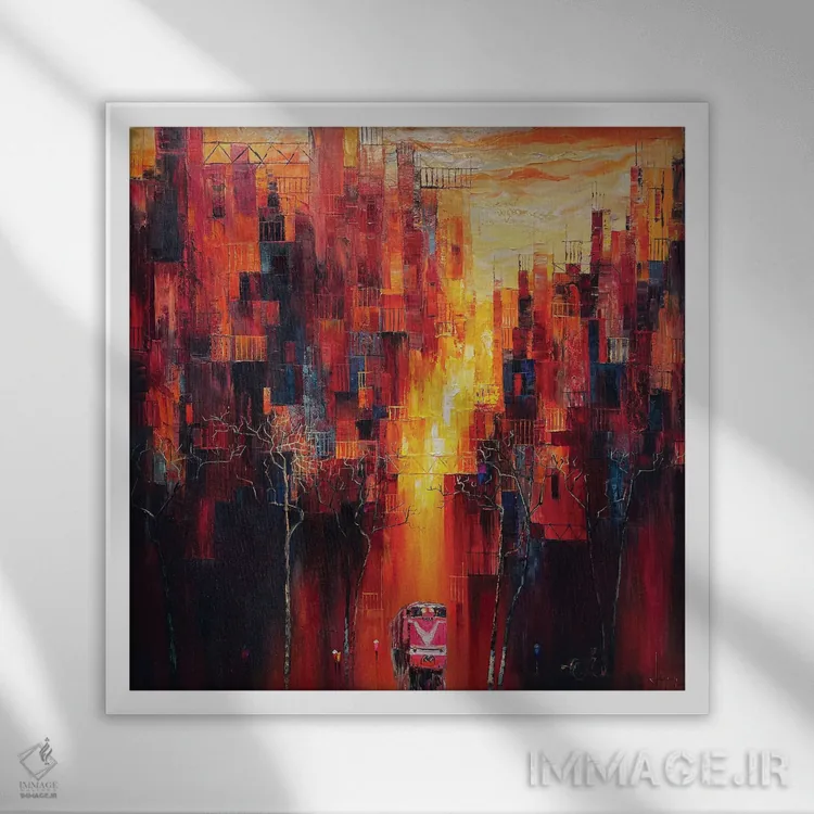 تابلو انتزاعی "سایه عصر" اثر له نگوک کوآن - نمای قابدار سفید