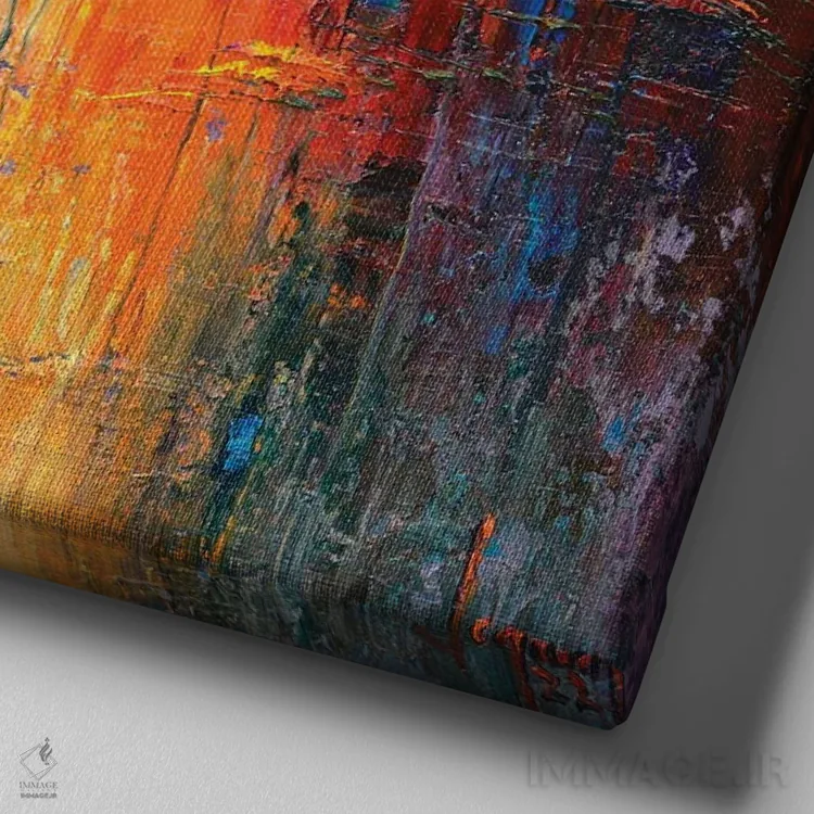 تابلو انتزاعی "خورشید گرم می تابد" اثر له نگوک کوآن - نمای نزدیک بافت بوم