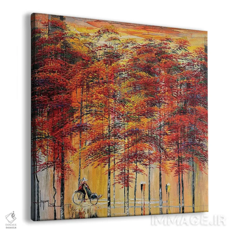 تابلو انتزاعی "فصل گل های قرمز" اثر له نگوک کوآن - نمای پرسپکتیو محصول