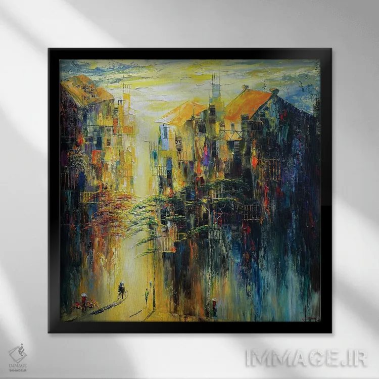 تابلو انتزاعی "در مسیر من" اثر له نگوک کوآن - نمای قابدار مشکی