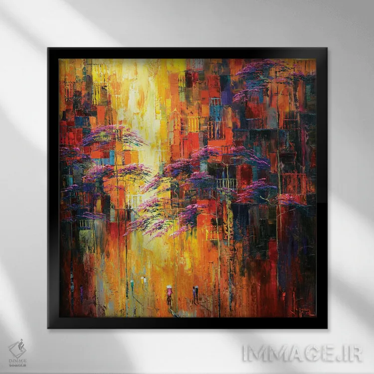 تابلو انتزاعی "نور خورشید" اثر له نگوک کوآن - نمای قابدار مشکی