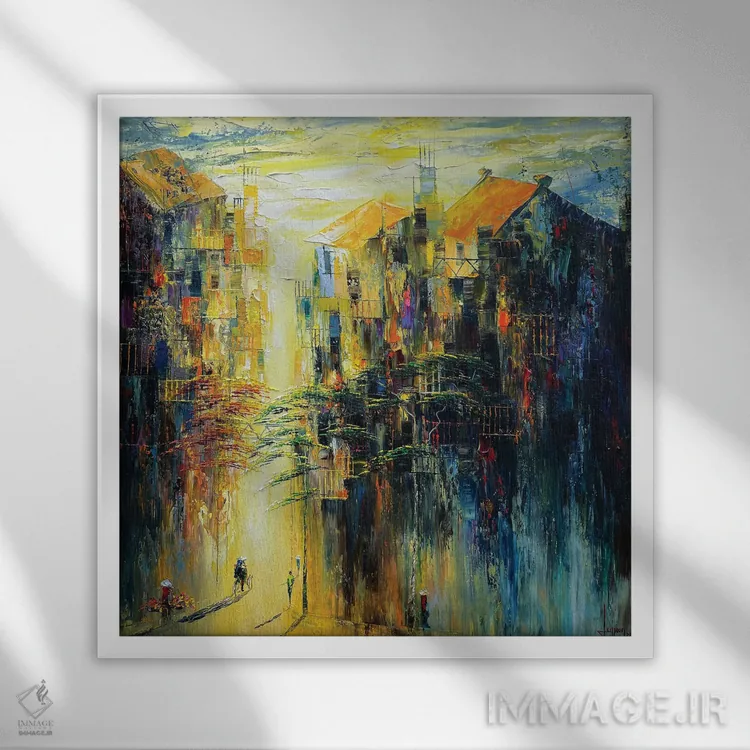 تابلو انتزاعی "در مسیر من" اثر له نگوک کوآن - نمای قابدار سفید