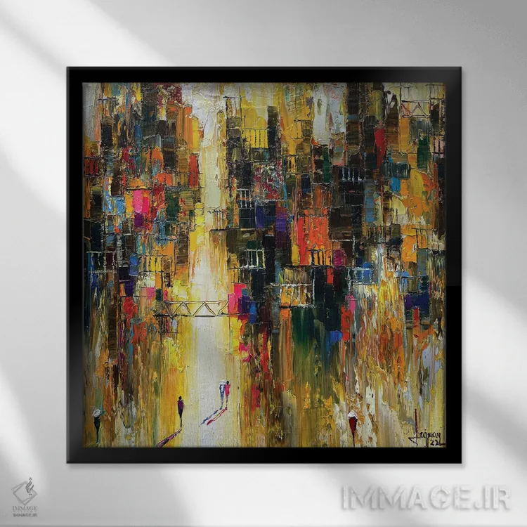 تابلو انتزاعی "روز جدید آفتابی CIV" اثر له نگوک کوآن - نمای قابدار مشکی