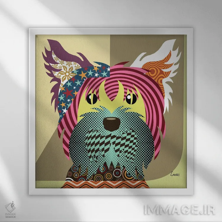 تابلو دکوراتیو "سگ تریر یورکشایر" اثر لانره استودیو - نمای قابدار سفید