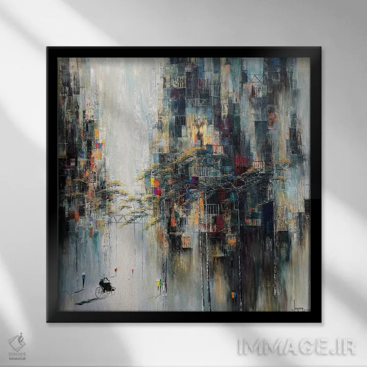 تابلو انتزاعی "تابستان سفید" اثر له نگوک کوآن - نمای قابدار مشکی