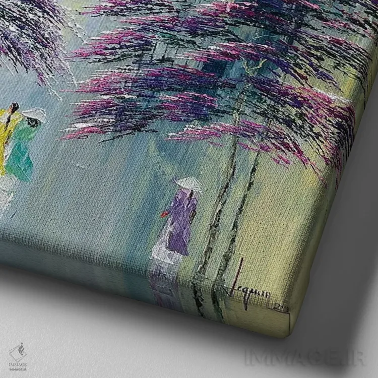 تابلو انتزاعی "آسمان خاطرات" اثر له نگوک کوآن - نمای نزدیک بافت بوم