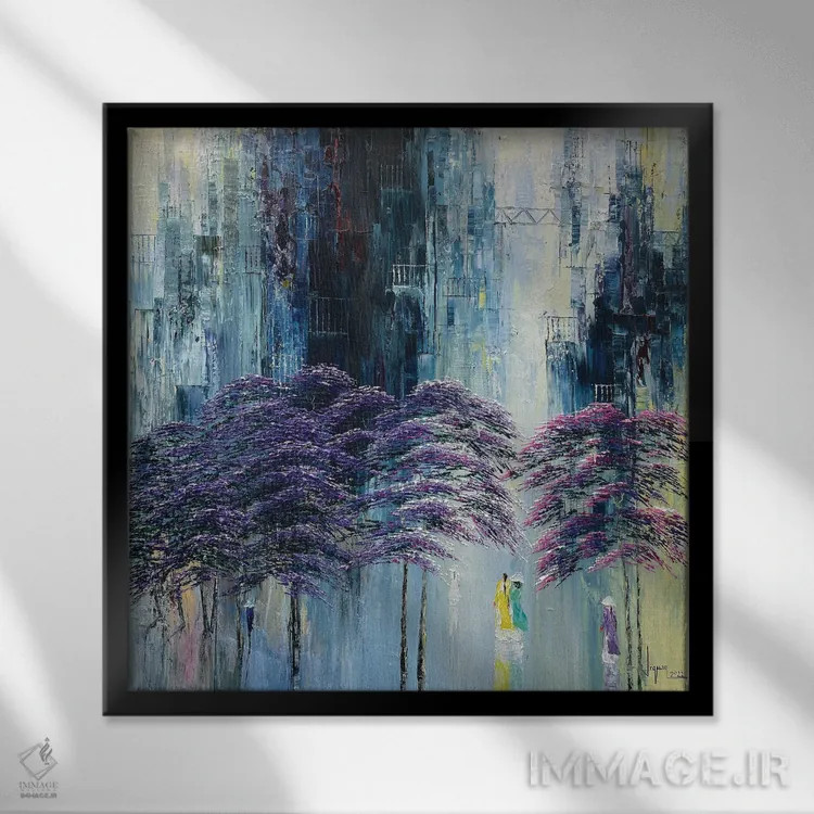 تابلو انتزاعی "آسمان خاطرات" اثر له نگوک کوآن - نمای قابدار مشکی