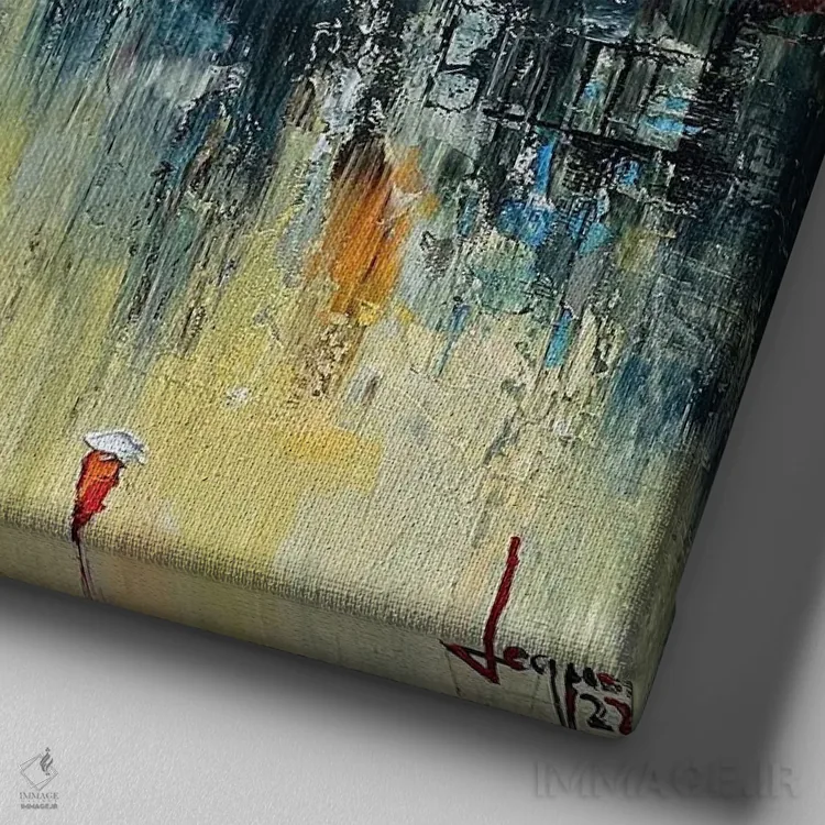 تابلو انتزاعی "صبح خنک" اثر له نگوک کوآن - نمای نزدیک بافت بوم