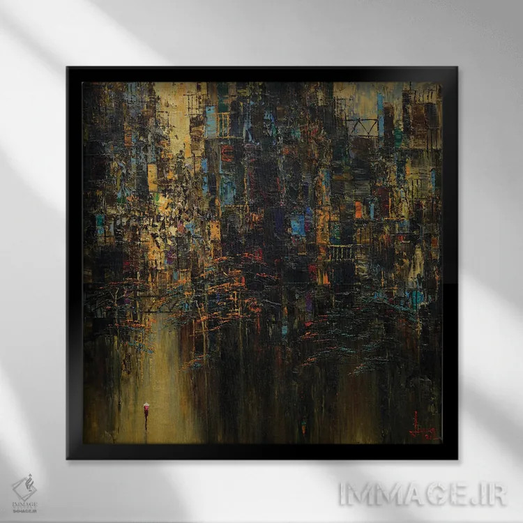 تابلو انتزاعی "نور نرم خورشید" اثر له نگوک کوآن - نمای قابدار مشکی