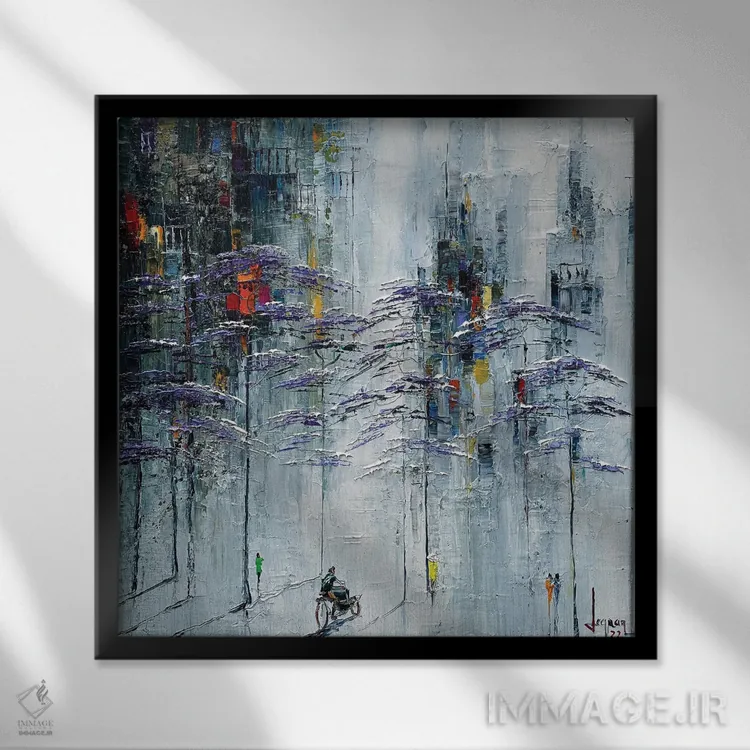 تابلو انتزاعی "عصر مه آلود" اثر له نگوک کوآن - نمای قابدار مشکی