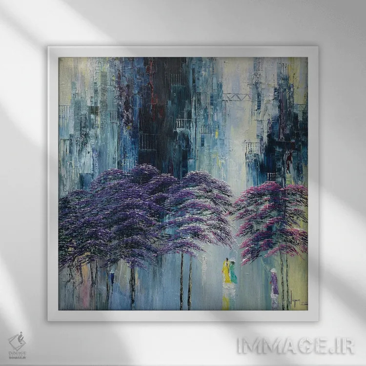 تابلو انتزاعی "آسمان خاطرات" اثر له نگوک کوآن - نمای قابدار سفید