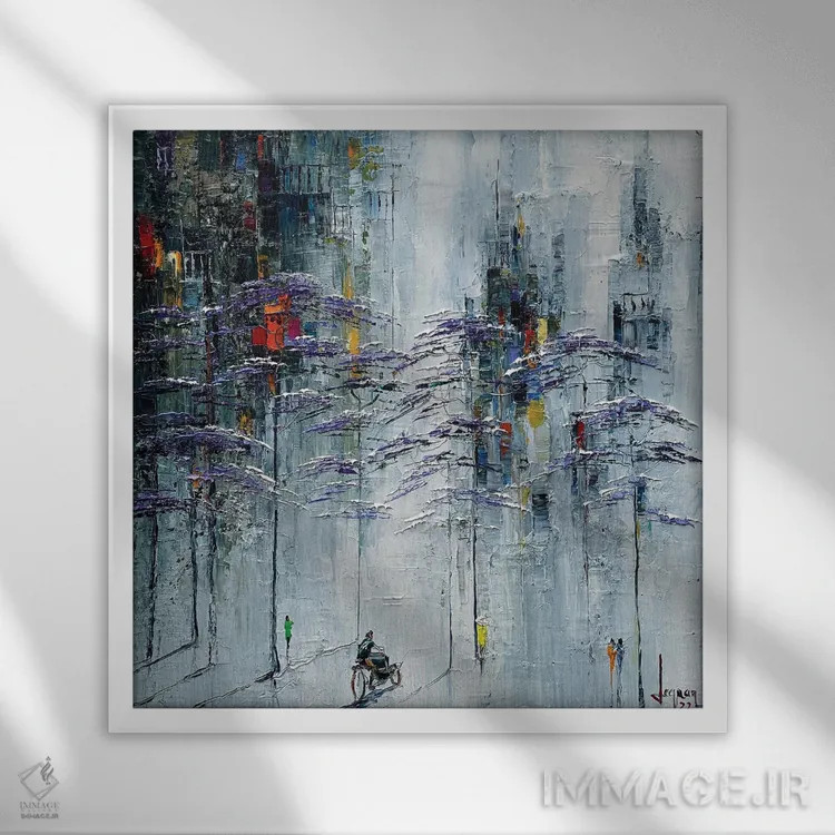 تابلو انتزاعی "عصر مه آلود" اثر له نگوک کوآن - نمای قابدار سفید