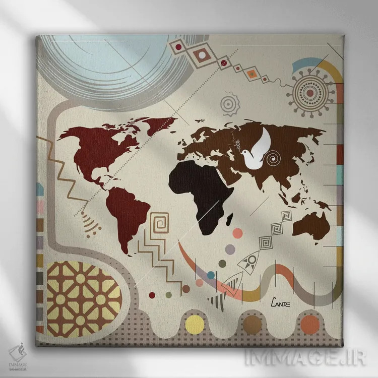 تابلو دکوراتیو "جهان پروازکننده" اثر لانره استودیو - نمای روبهرو روی دیوار