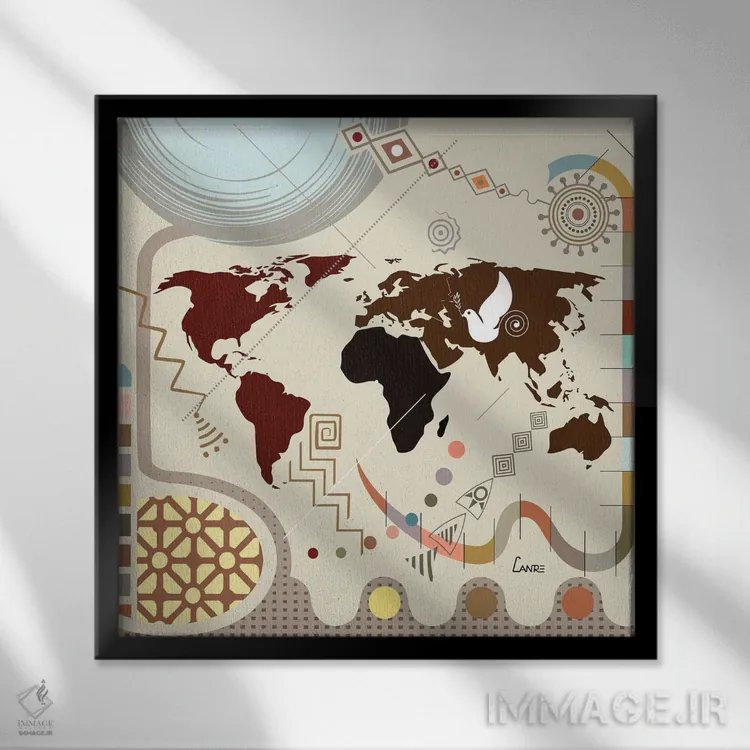 تابلو دکوراتیو "جهان پروازکننده" اثر لانره استودیو - نمای قابدار مشکی