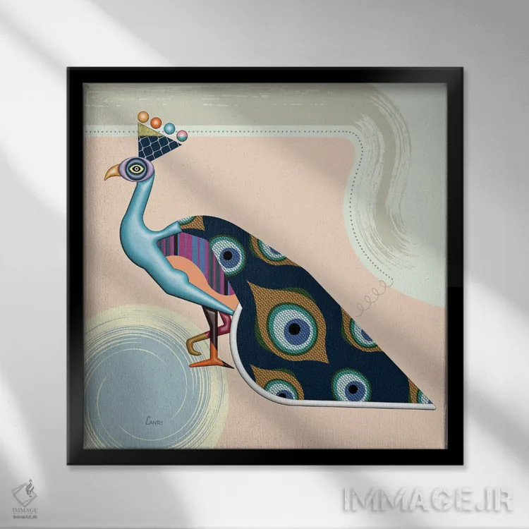 تابلو دکوراتیو "طاووس مغرور" اثر لانره استودیو - نمای قابدار مشکی