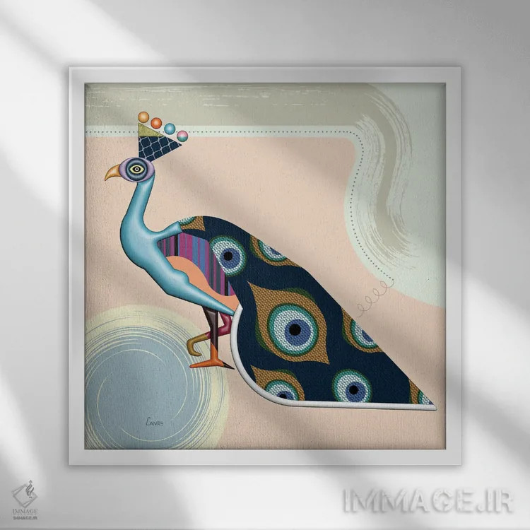 تابلو دکوراتیو "طاووس مغرور" اثر لانره استودیو - نمای قابدار سفید