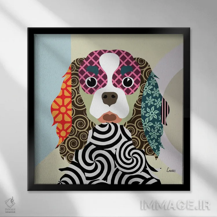 تابلو دکوراتیو "کوالیر کینگ چارلز اسپانیل" اثر لانره استودیو - نمای قابدار مشکی