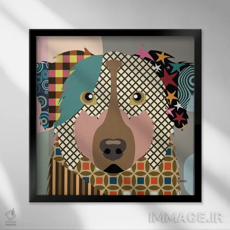 تابلو دکوراتیو شپرد استرالیایی اثر لانره استودیو - نمای قابدار مشکی