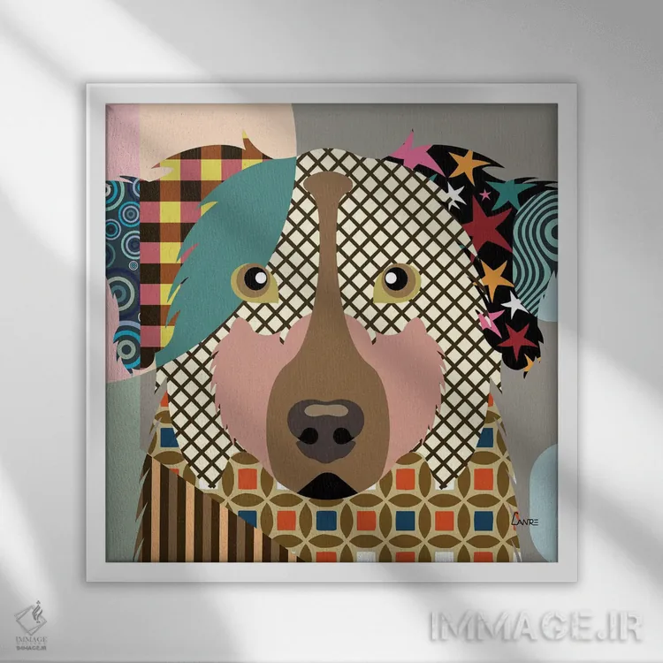 تابلو دکوراتیو شپرد استرالیایی اثر لانره استودیو - نمای قابدار سفید