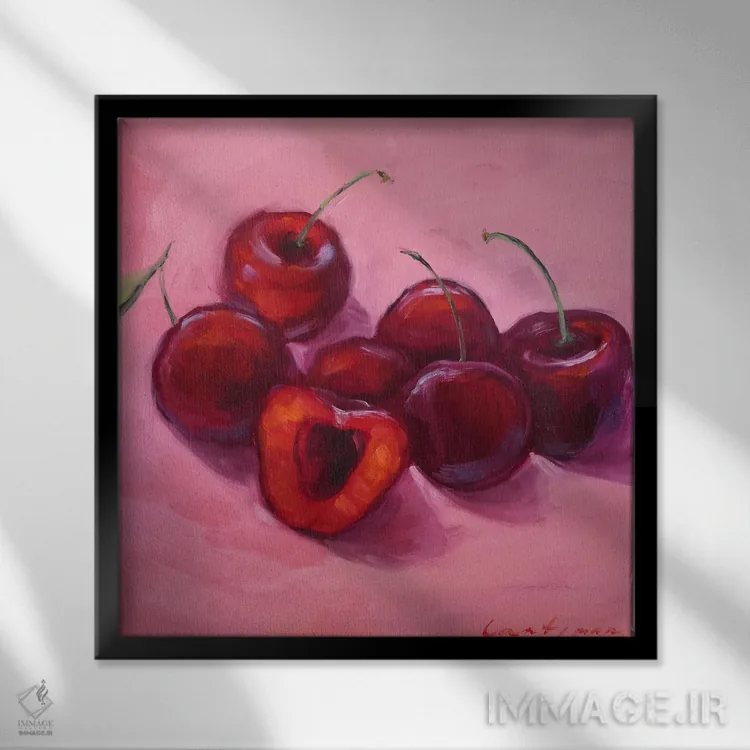 تابلو دکوراتیو آلبالوها اثر جین لانتسمن - نمای قابدار مشکی