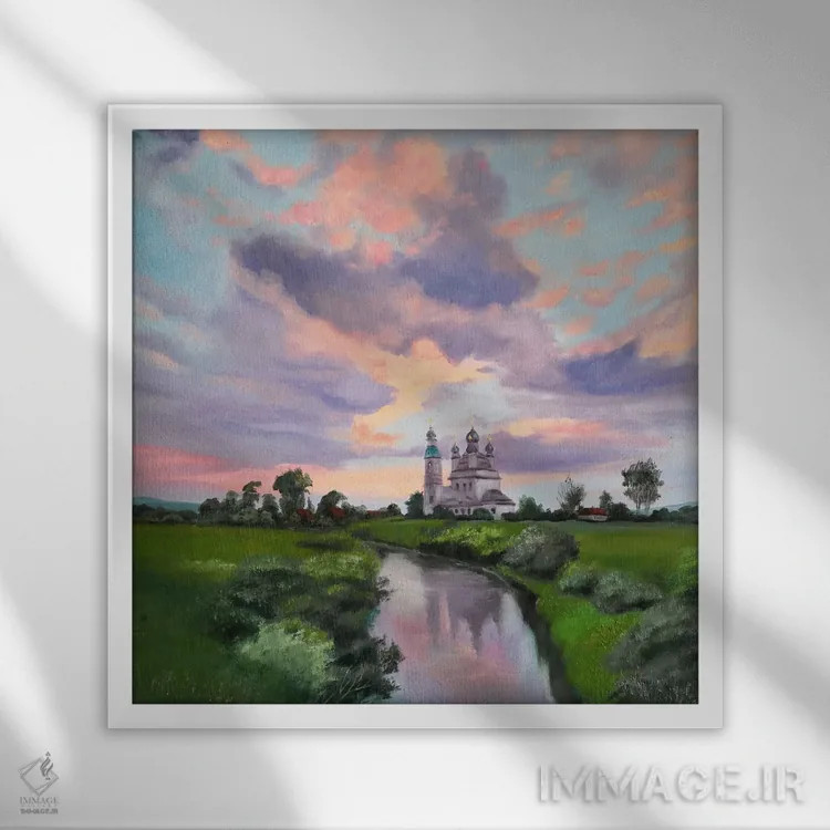 تابلو دکوراتیو منظره آسمان بی انتها اثر جین لانتسمن - نمای قابدار سفید