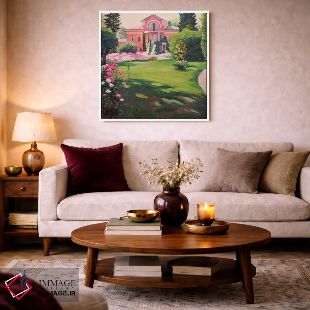 تابلو دکوراتیو منظره امپرسیونیستی با عمارت و باغ پرگل اثر جین لانتسمن - D3W
