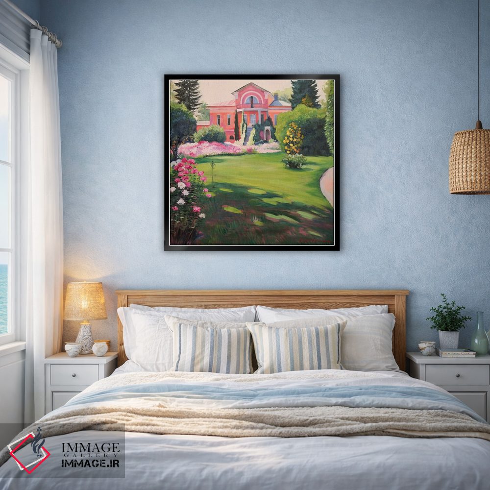 تابلو دکوراتیو منظره امپرسیونیستی با عمارت و باغ پرگل اثر جین لانتسمن - D4B