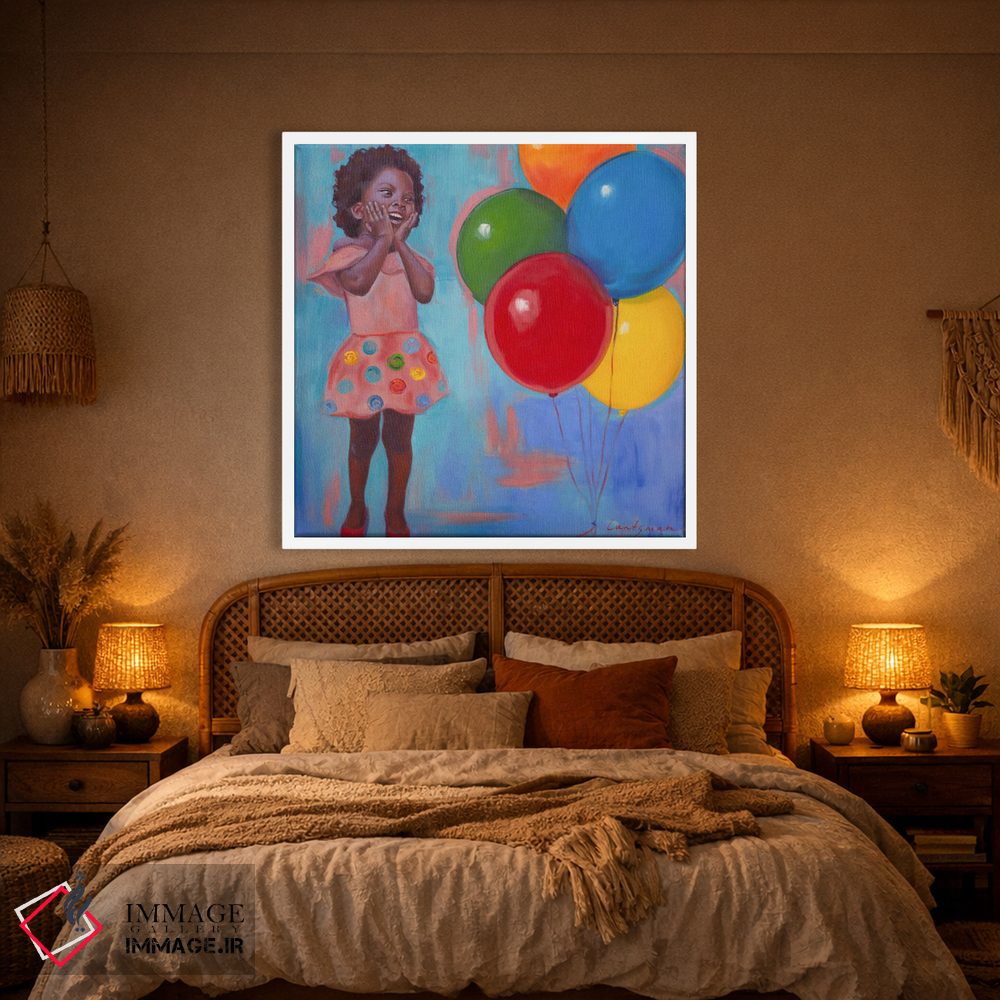 تابلو دکوراتیو شادی ناب - دختری با بادکنک ها اثر جین لانتسمن - D1W