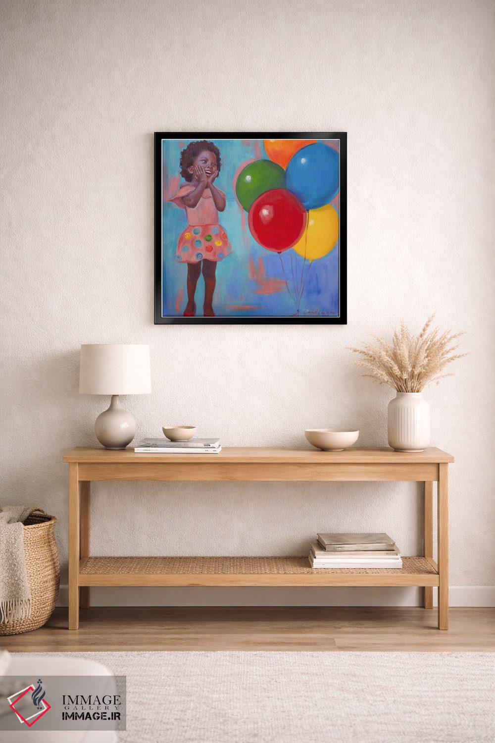 تابلو دکوراتیو شادی ناب - دختری با بادکنک ها اثر جین لانتسمن - D3B