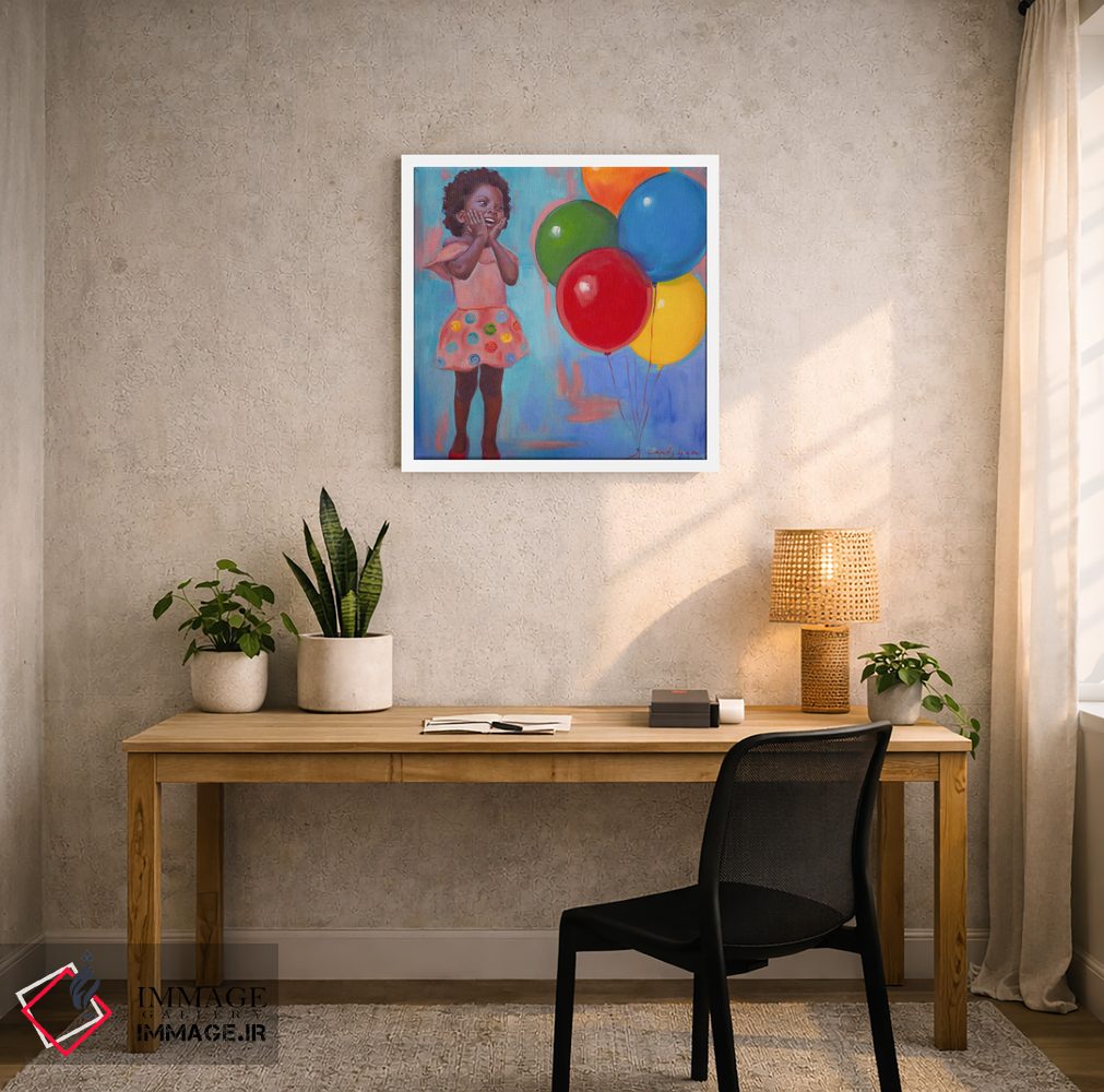 تابلو دکوراتیو شادی ناب - دختری با بادکنک ها اثر جین لانتسمن - D4W