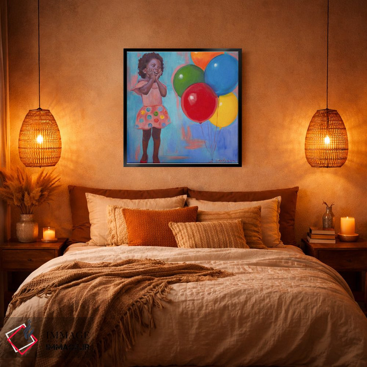 تابلو دکوراتیو شادی ناب - دختری با بادکنک ها اثر جین لانتسمن - D5B