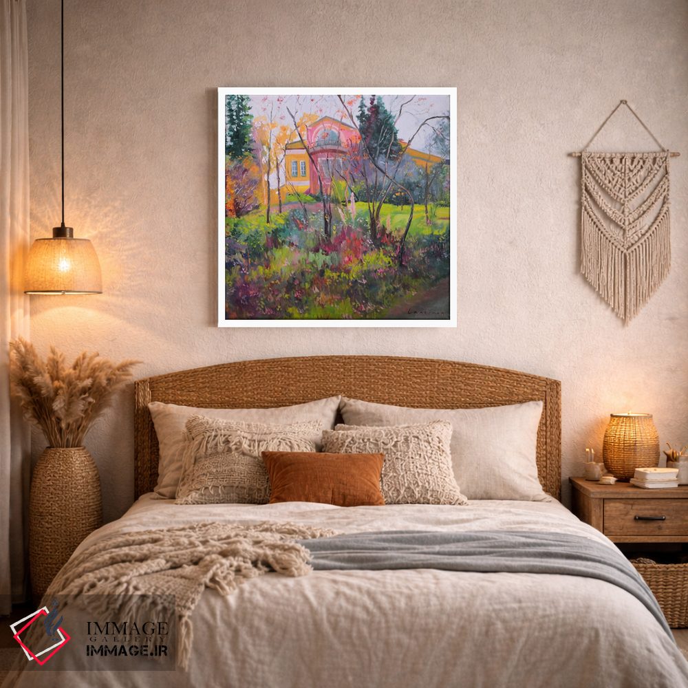 تابلو دکوراتیو پاییز رنگارنگ در منظره عمارت اثر جین لانتسمن - D1W