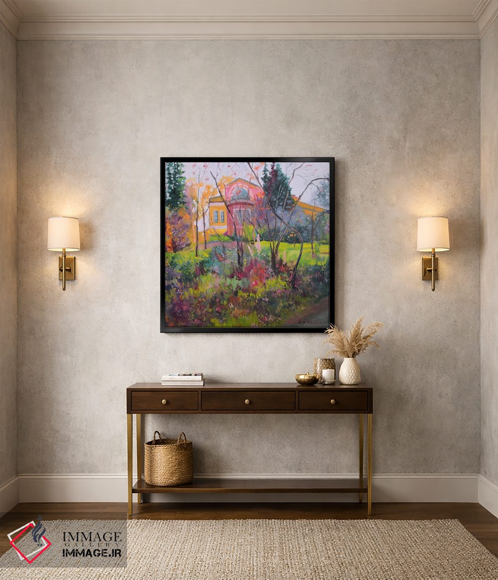 تابلو دکوراتیو پاییز رنگارنگ در منظره عمارت اثر جین لانتسمن - D2B