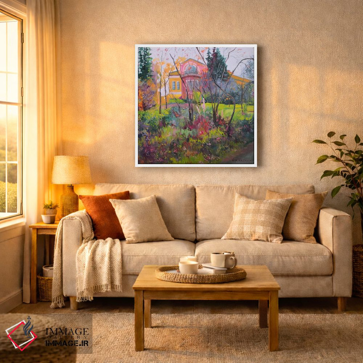 تابلو دکوراتیو پاییز رنگارنگ در منظره عمارت اثر جین لانتسمن - D4W
