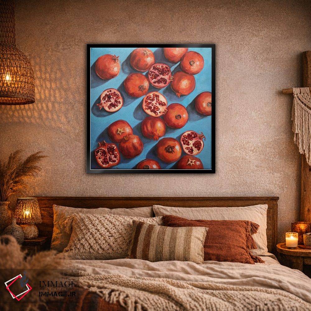 تابلو دکوراتیو انارها روی زمینه فیروزه ای آبی اثر جین لانتسمن - D1B